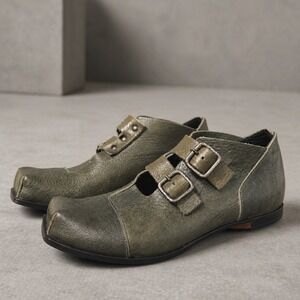 CYDWOQ Lodge Shoes Womens Size EU 39 US 9 Green Leather Handmade MiUSA Boho